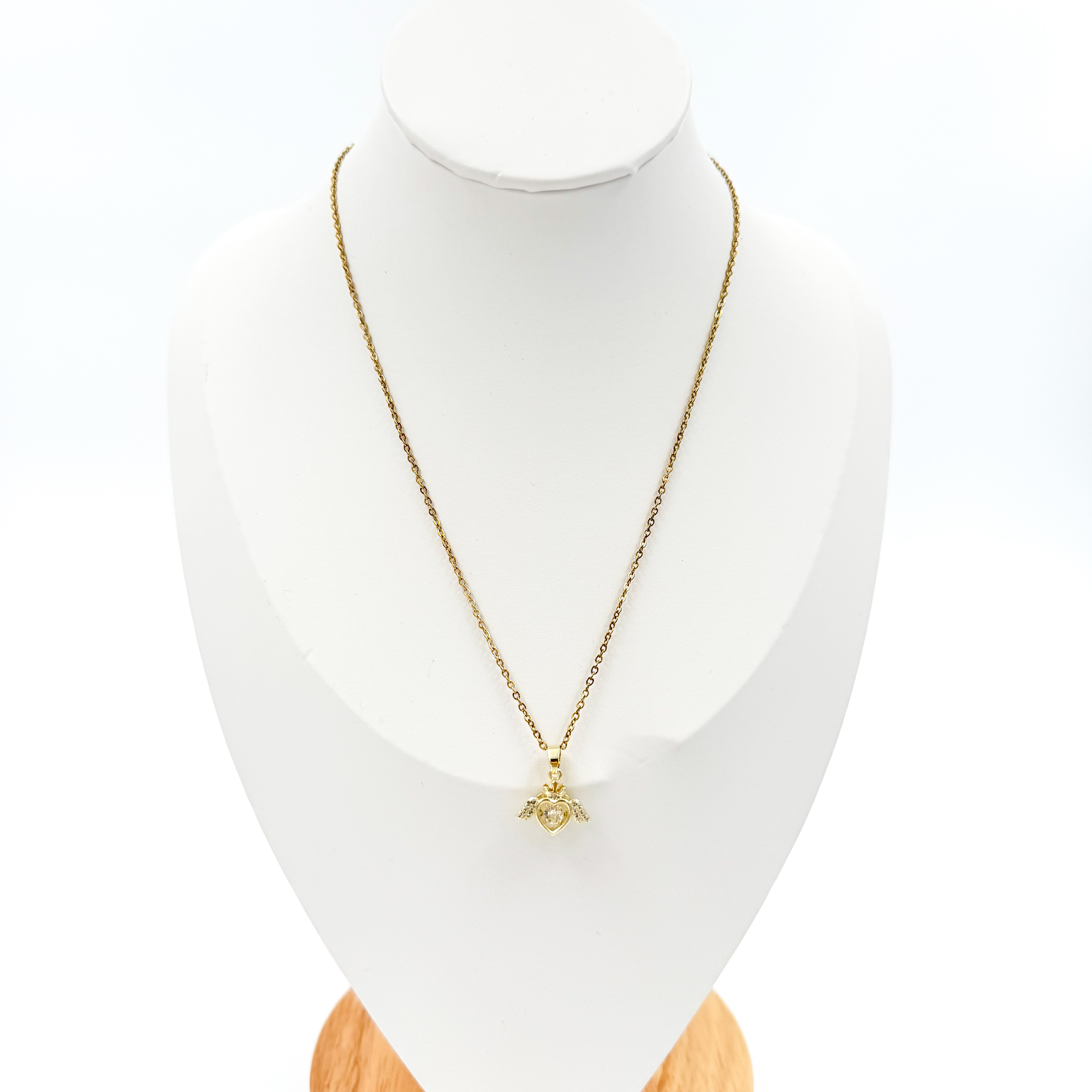 Σετ ατσάλινο κολιέ καρδιά με σκουλαρίκια χρυσό καρδια με φτερά